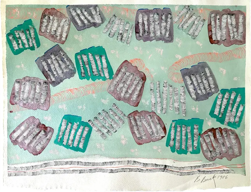 Barbara Beck 1986 Abstract Painting On Paper 1