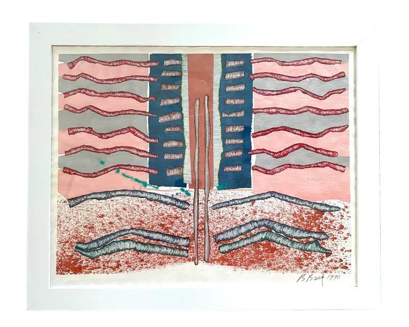 Barbara Beck 1990 Framed Abstract Watercolor Painting On Paper In White Wood Frame 1