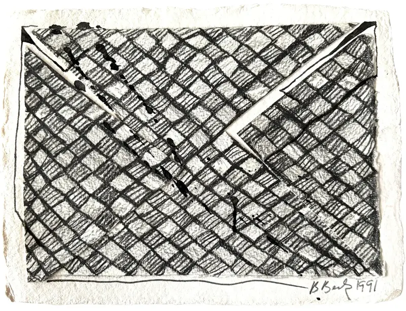 Barbara Beck 1991 Abstract Painting On Paper - Black Paint And Graphite 1