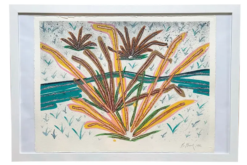 Barbara Beck 1992 Framed Landscape Painting On Paper In White Wood Frame 1