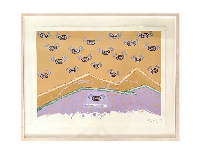 Barbara Beck 2000 Framed Abstract Watercolor Painting On Paper - Original Wood Frame 1