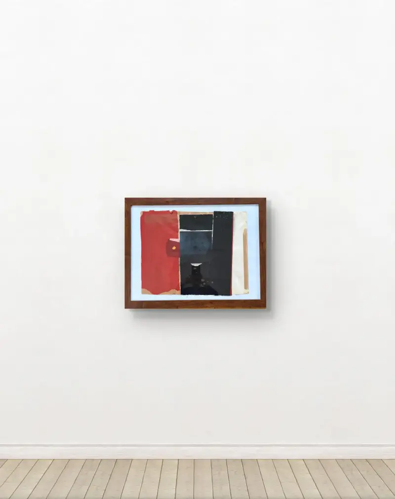 Barbara Beck Framed Abstract Collage On Paper In Brown Wood Frame 1