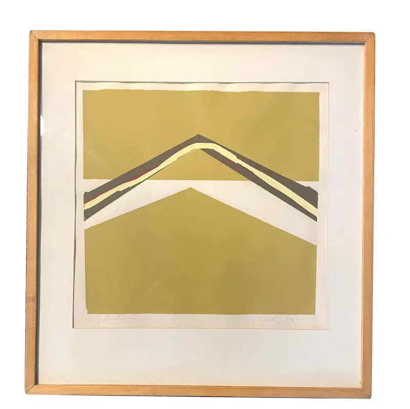 Barbara Beck Framed Mid Century Modern Screen Print On Paper In Light Wood Frame 1
