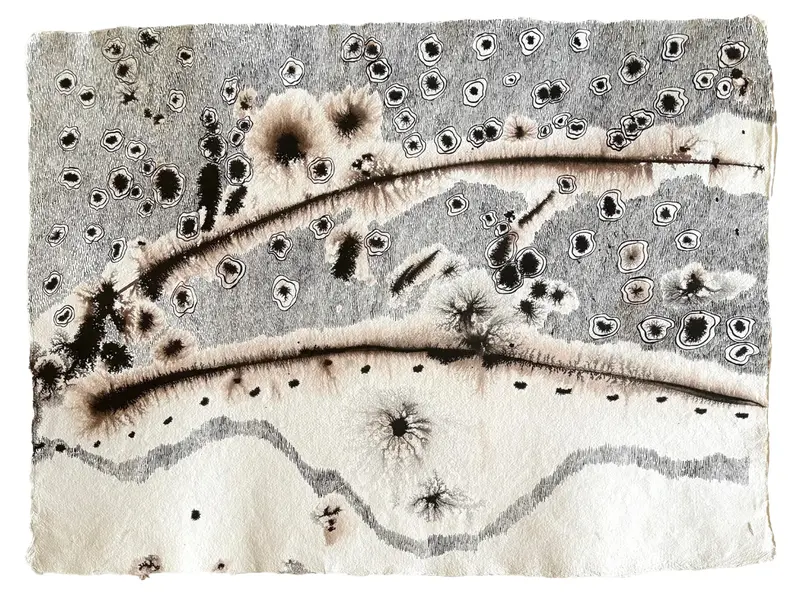 Barbara Beck Mid Century Modern Abstract Black Acrylic Painting On Paper 1