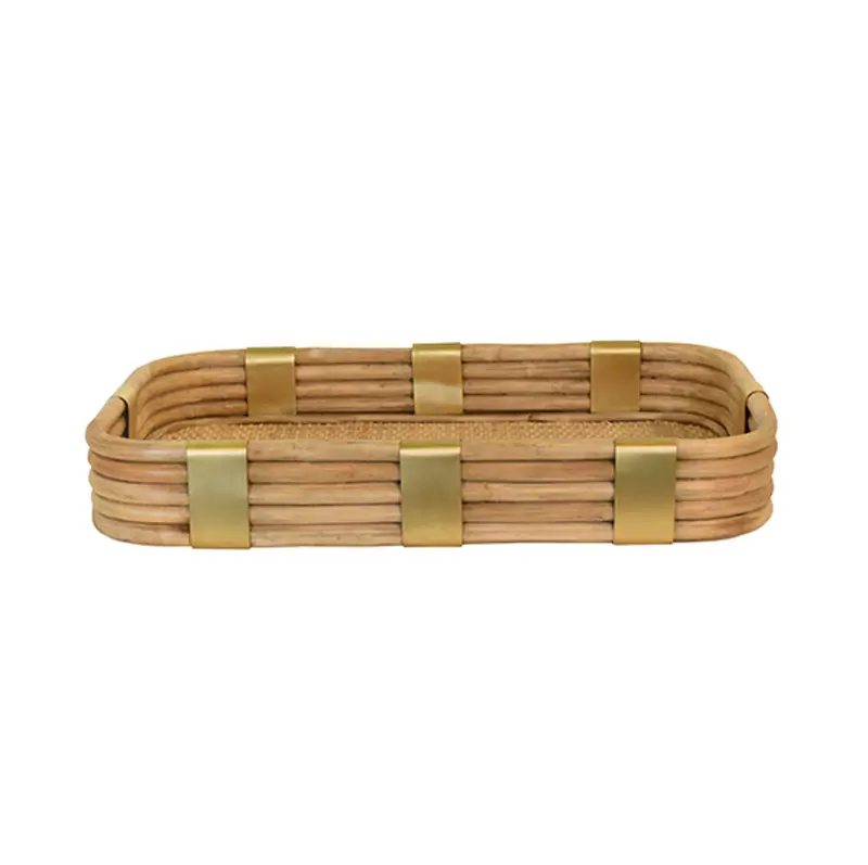 Barley Rattan & Brass Serving Tray 1