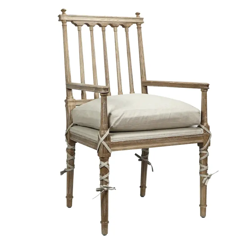 Barnaby French Country Pine Wood Arm Chair W/Cushion - Matthew Izzo Collection 1