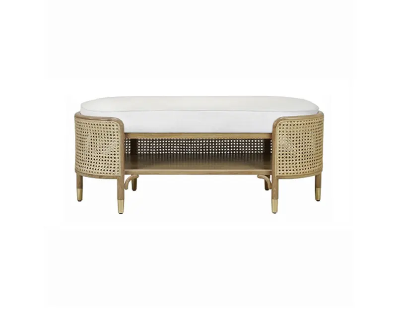 Beale Cerused Oak, Cane, & Linen Bench W/Storage 1