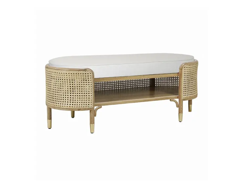 Beale Cerused Oak, Cane, & Linen Bench W/Storage 2