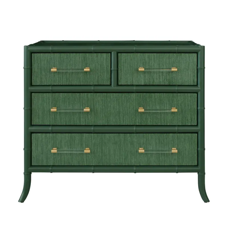 Beckett Four Drawer Chest - Green Grasscloth & Green Matte Lacquer 1