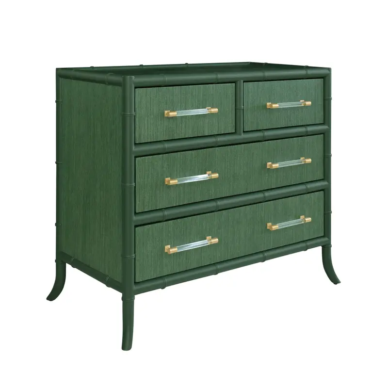 Beckett Four Drawer Chest - Green Grasscloth & Green Matte Lacquer 2