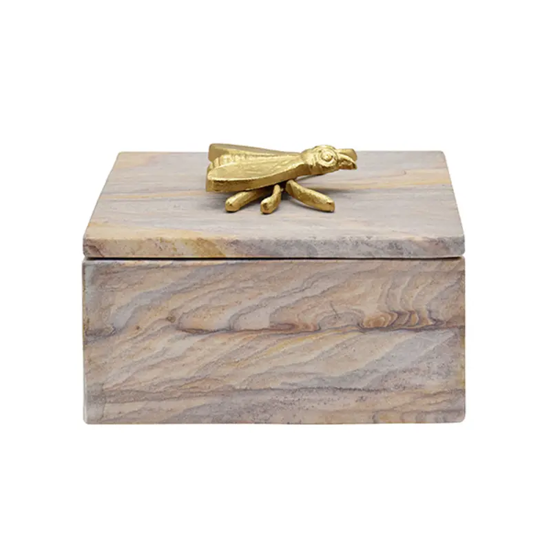 Bee Golden Brown Bidaser Marble Box With Brass Bee Handle 1