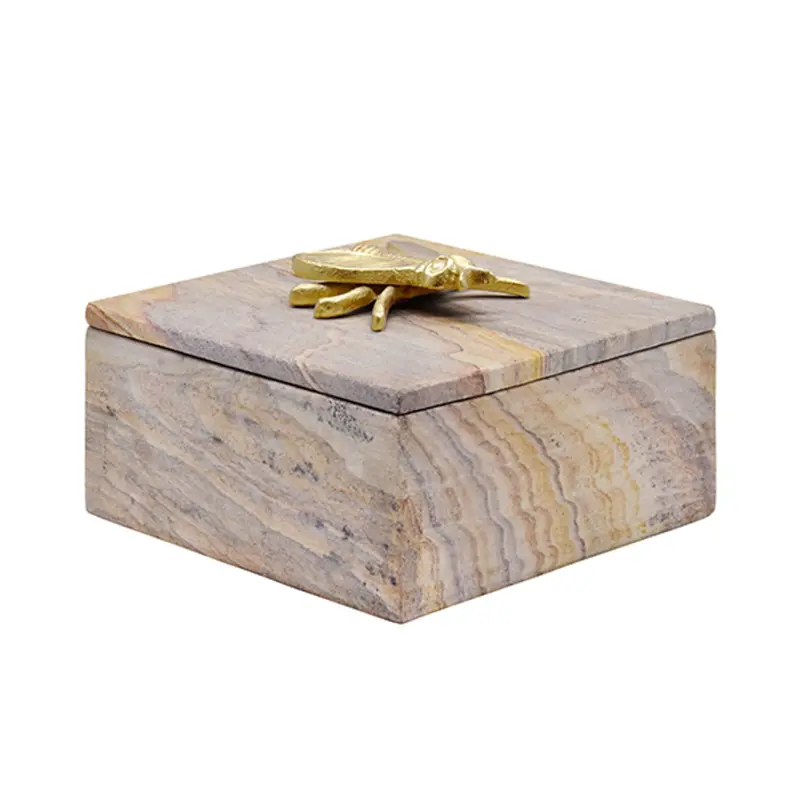 Bee Golden Brown Bidaser Marble Box With Brass Bee Handle 2