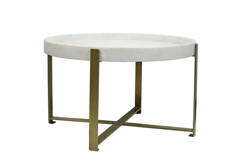 Bella White Marble & Antique Brass Large Tray Table - Matthew Izzo Collection 1