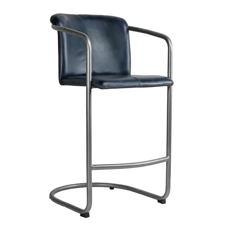 Bergen Blue Leather & Metal Counter Stools, Set Of 2 - Matthew Izzo Collection 1