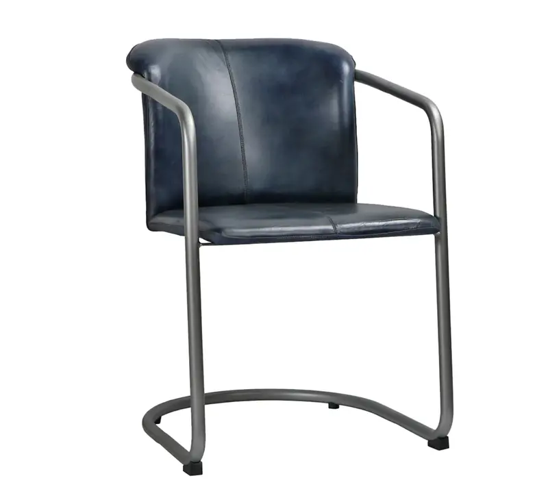 Bergen Blue Leather & Metal Dining Chairs, Set Of 2 - Matthew Izzo Collection 1
