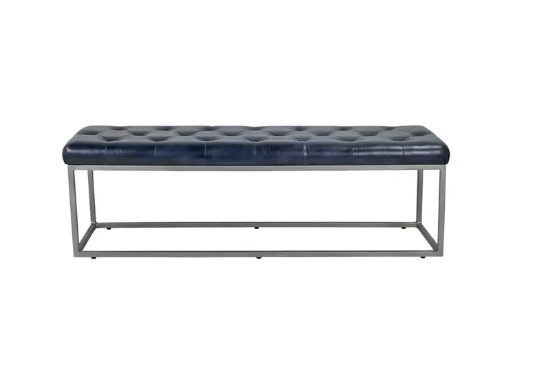 Bergen Tufted Blue Leather & Metal Bench - Matthew Izzo Collection 1