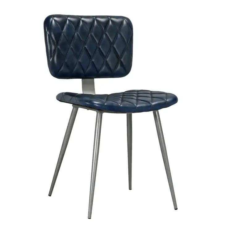 Bergen Tufted Blue Leather Side Dining Chairs, Set Of 2 - Matthew Izzo Collection 1