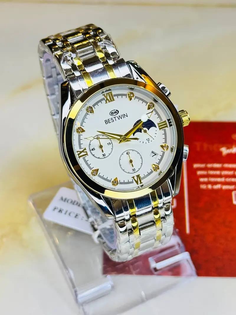 Bestwin Two Tone White Chronograph Watch 1