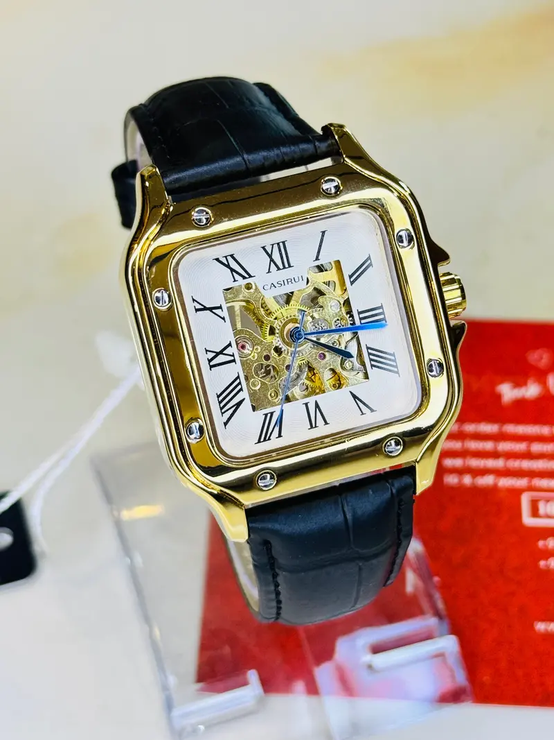 Black Gold White Tank Automatic Skeleton Watch 1