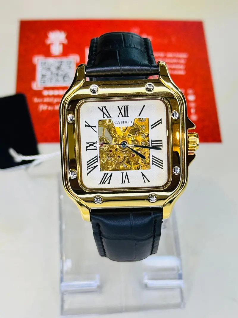 Black Gold White Tank Automatic Skeleton Watch 2