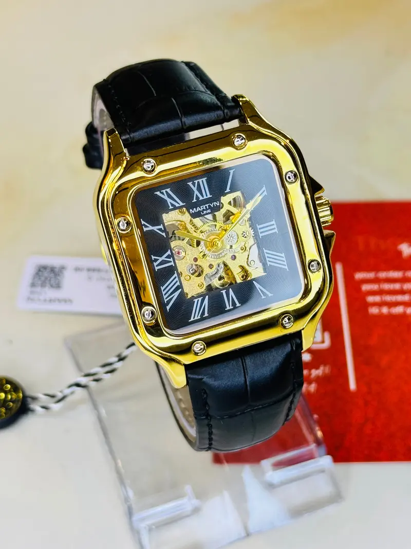 Black Gold White Tank Automatic Skeleton Watch 2