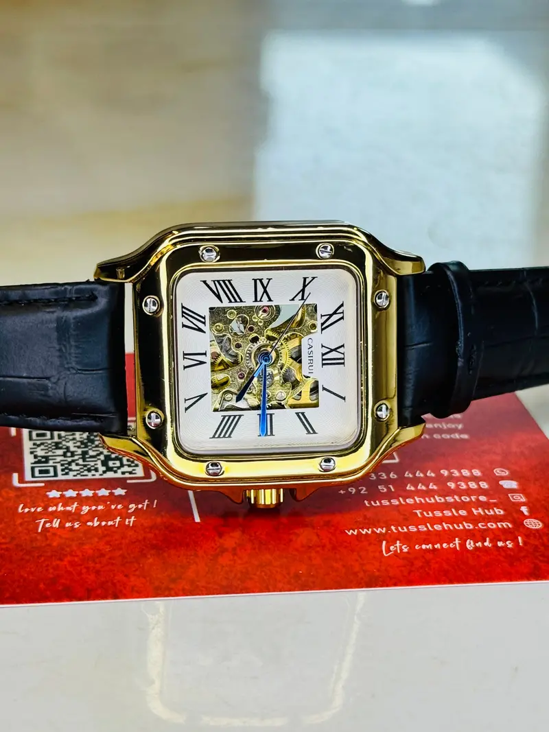 Black Gold White Tank Automatic Skeleton Watch 3