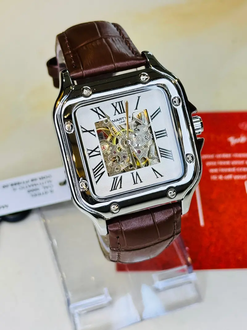 Black Gold White Tank Automatic Skeleton Watch 3