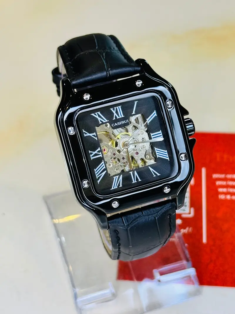 Black Gold White Tank Automatic Skeleton Watch 4