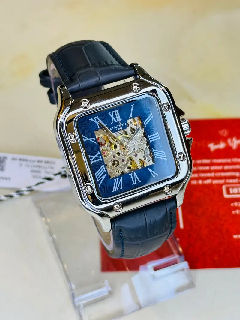 Black Gold White Tank Automatic Skeleton Watch 5