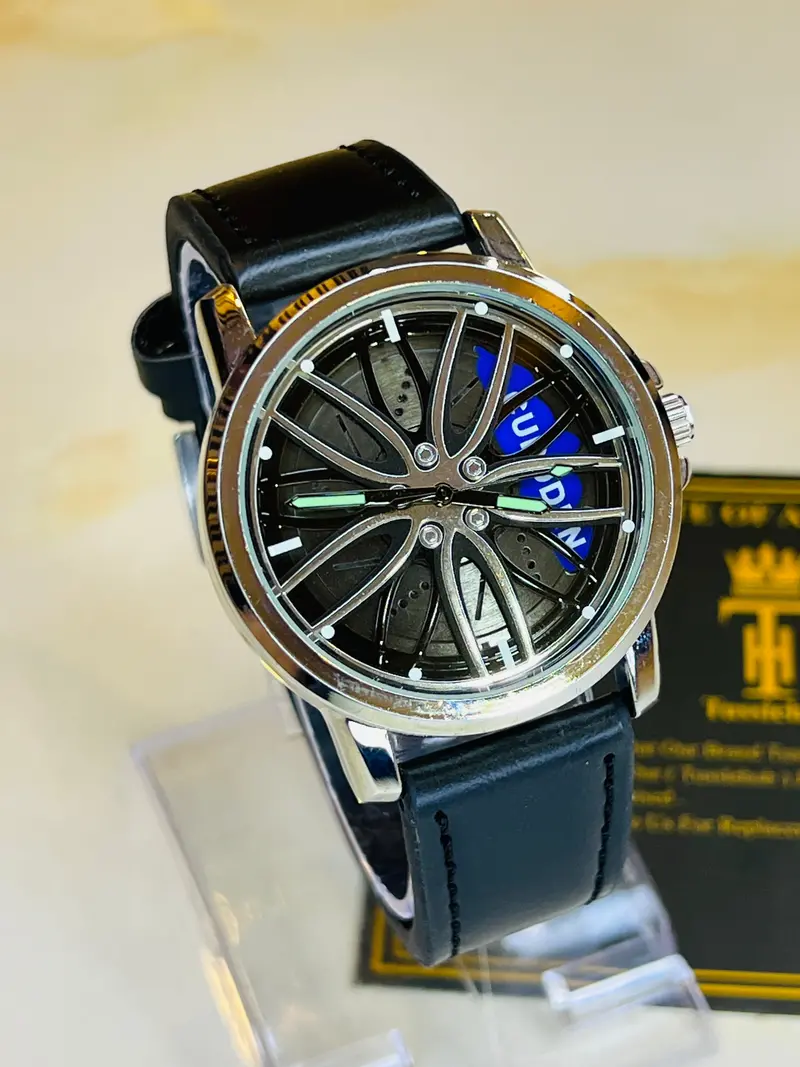 Black Leather Tyre Watch 1