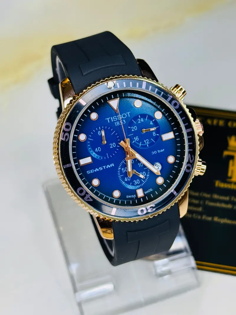 Black Rose Gold Sapphire Tissot Sea Star Chronograph Watch 1