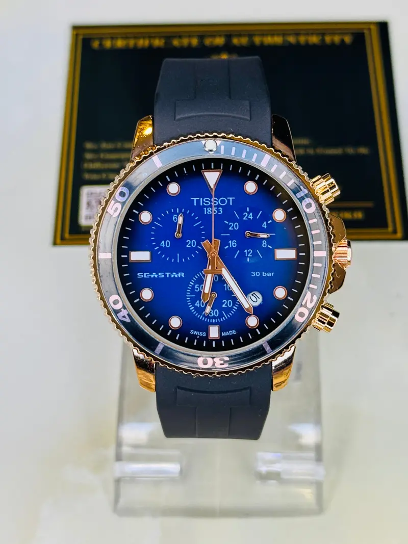Black Rose Gold Sapphire Tissot Sea Star Chronograph Watch 2