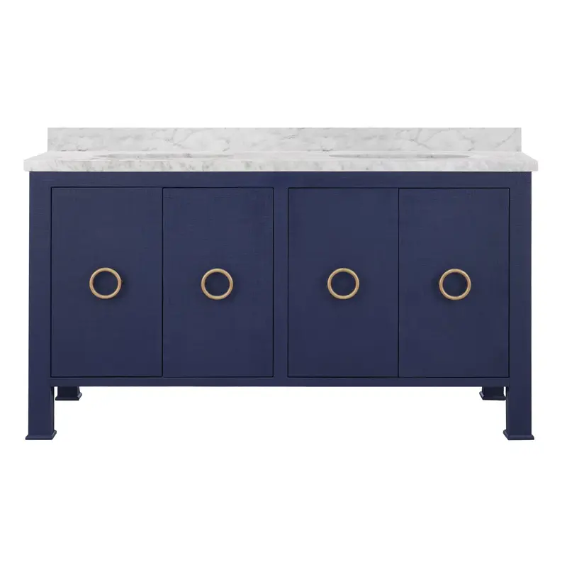 Blanche Double Sink Navy Linen Bath Vanity 1