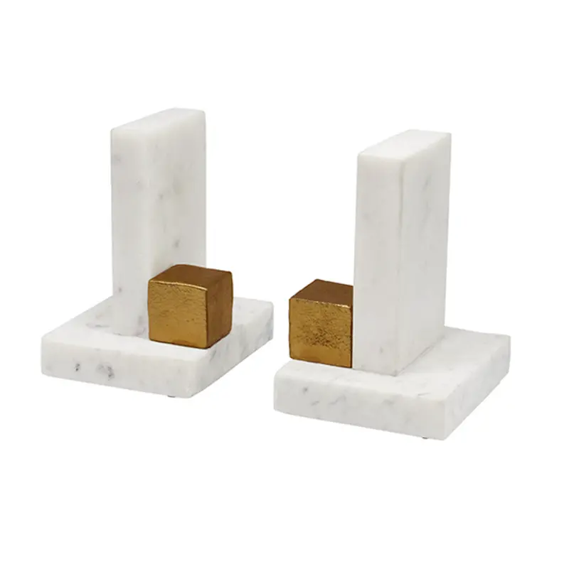 Blocks Marble & Antique Brass Bookends 1
