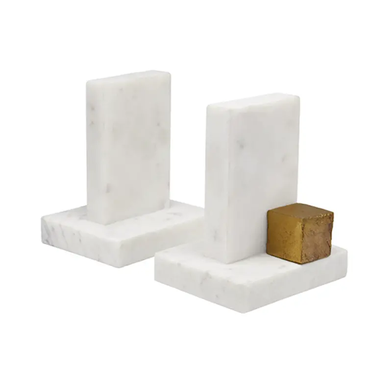 Blocks Marble & Antique Brass Bookends 2