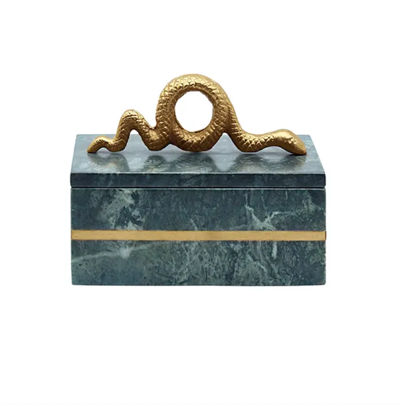 Boa Decorative Box - Green Marble & Brass Snake 1