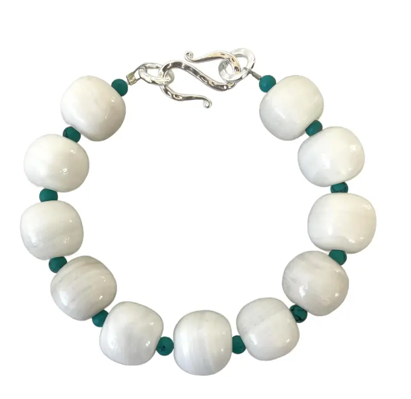 Boho Glass And Turquoise Beaded Bracelet With Silver Tone Hook Clasp - Designed By Matthew Izzo 1