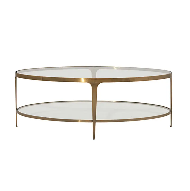 Brando Two Tier Coffee Table - Antique Brass & Glass 1