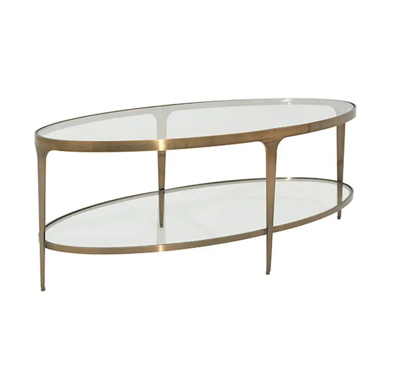Brando Two Tier Coffee Table - Antique Brass & Glass 2