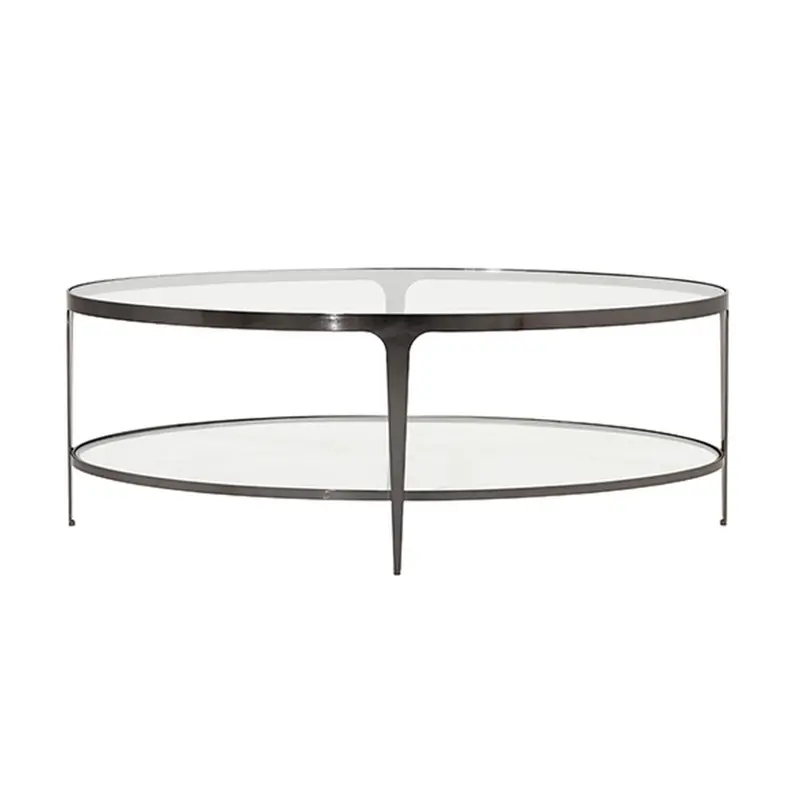 Brando Two Tier Oval Coffee Table - Gunmetal & Glass 1