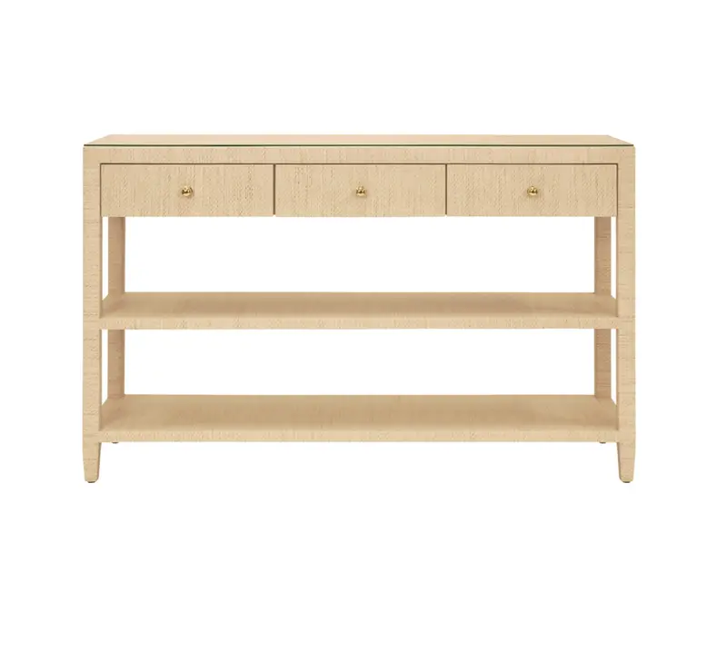 Briar Natural Grasscloth Three Drawer Console Table 1