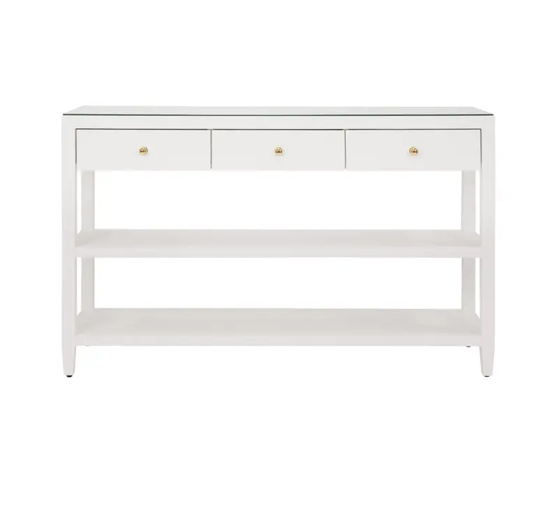Briar Textured White Linen Three Drawer Console Table 1