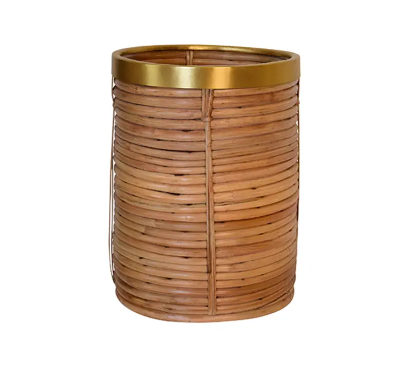Brim Natural Rattan And Brass Trim Wastebasket 1