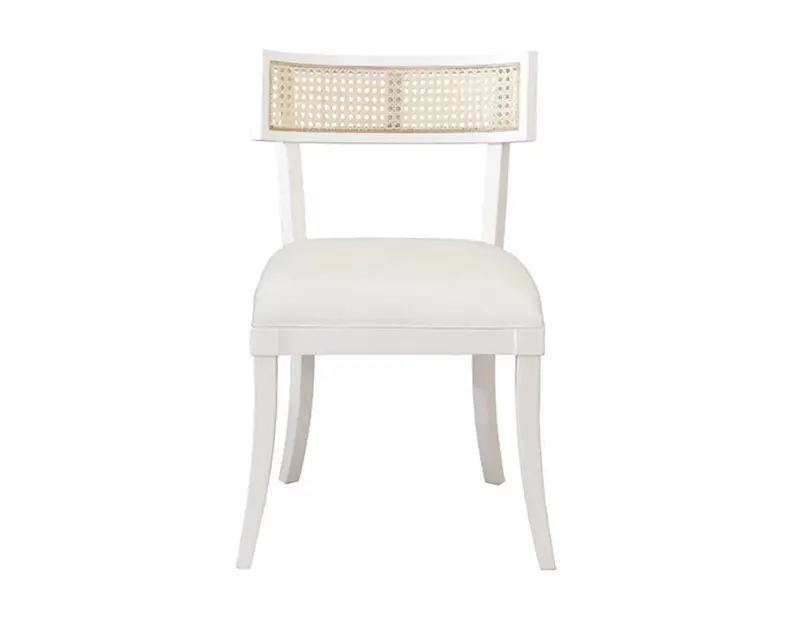 Britta Klismos Dining Chair - Matte White Lacquer, Linen & Cane 1