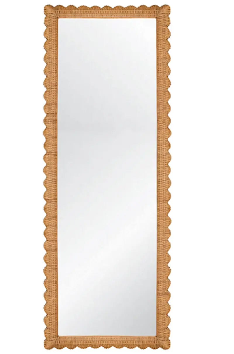 Britton Scalloped Edge Rattan Floor Mirror 1