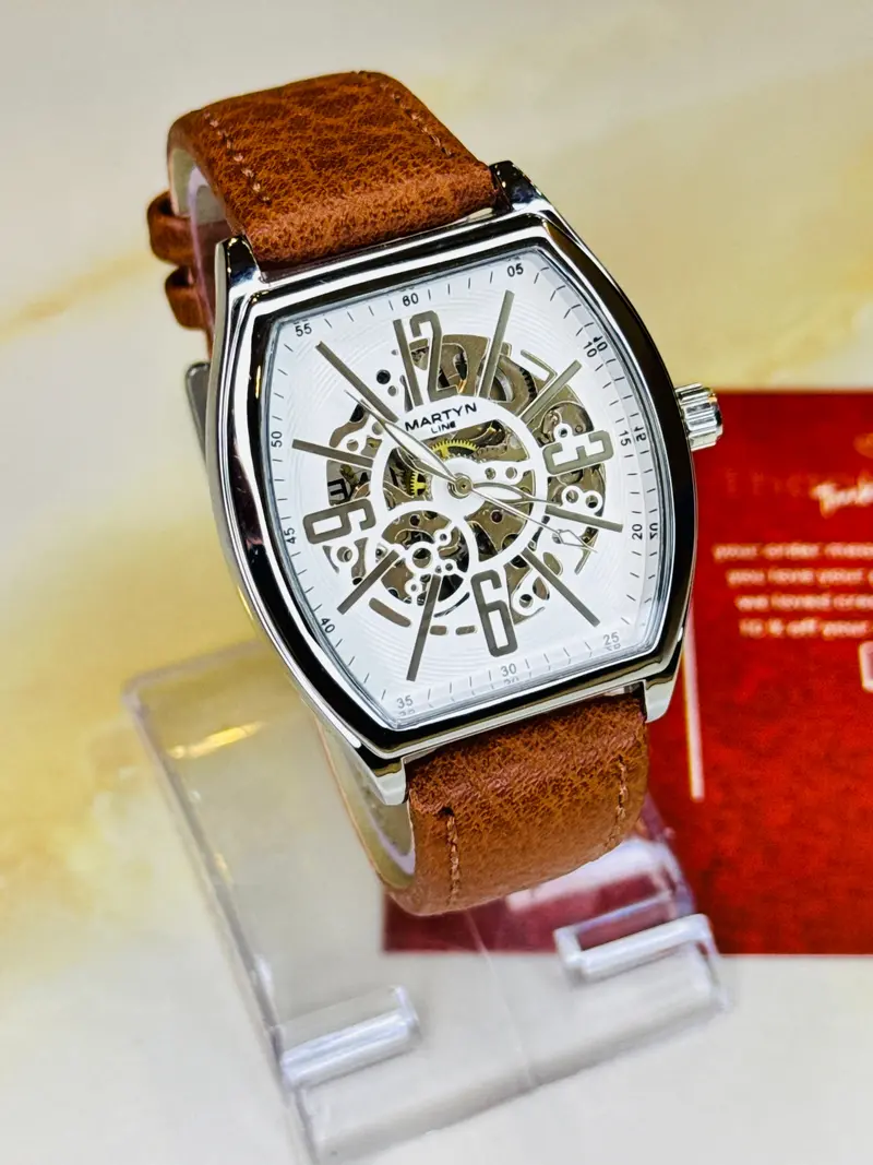 Brown Silver Martyn Skeleton Automatic Watch 1