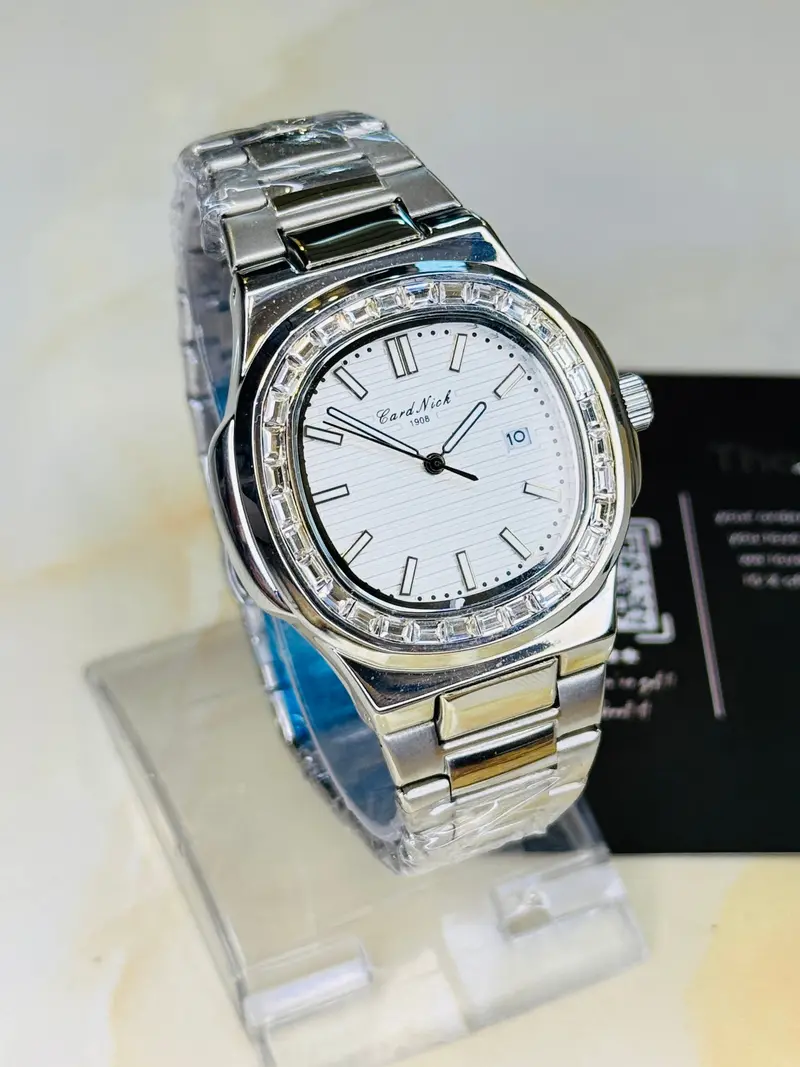 Card Nick Nautilus Silver White Gem Stone Watch 1