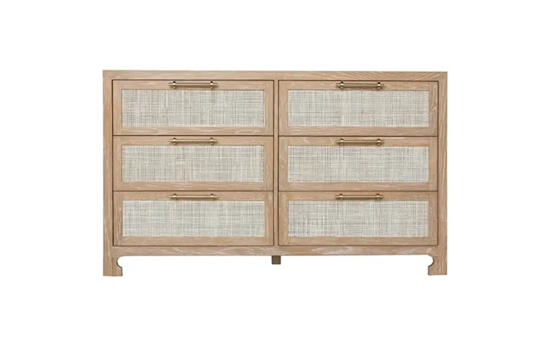 Carla Six Drawer Chest - Cerused Oak, Brass & Cane 1