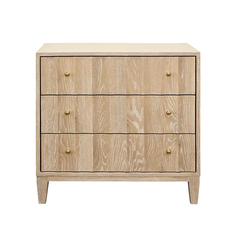 Carmack Fluted Cerused Oak Three Drawer Side Table With Brass Knobs 1
