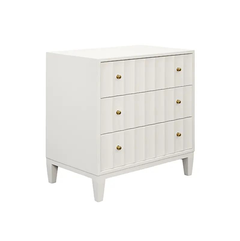 Carmack Fluted Matte White Lacquer Three Drawer Side Table With Brass Knobs 2